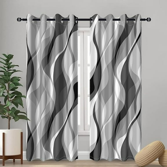 Black And Grey Blackout Curtains, Abstract Ombre Grey Striped Window Curtains For Living Room Modern Room Darkening Grommet Curtains 26"W x 45"L (Pack of 2)