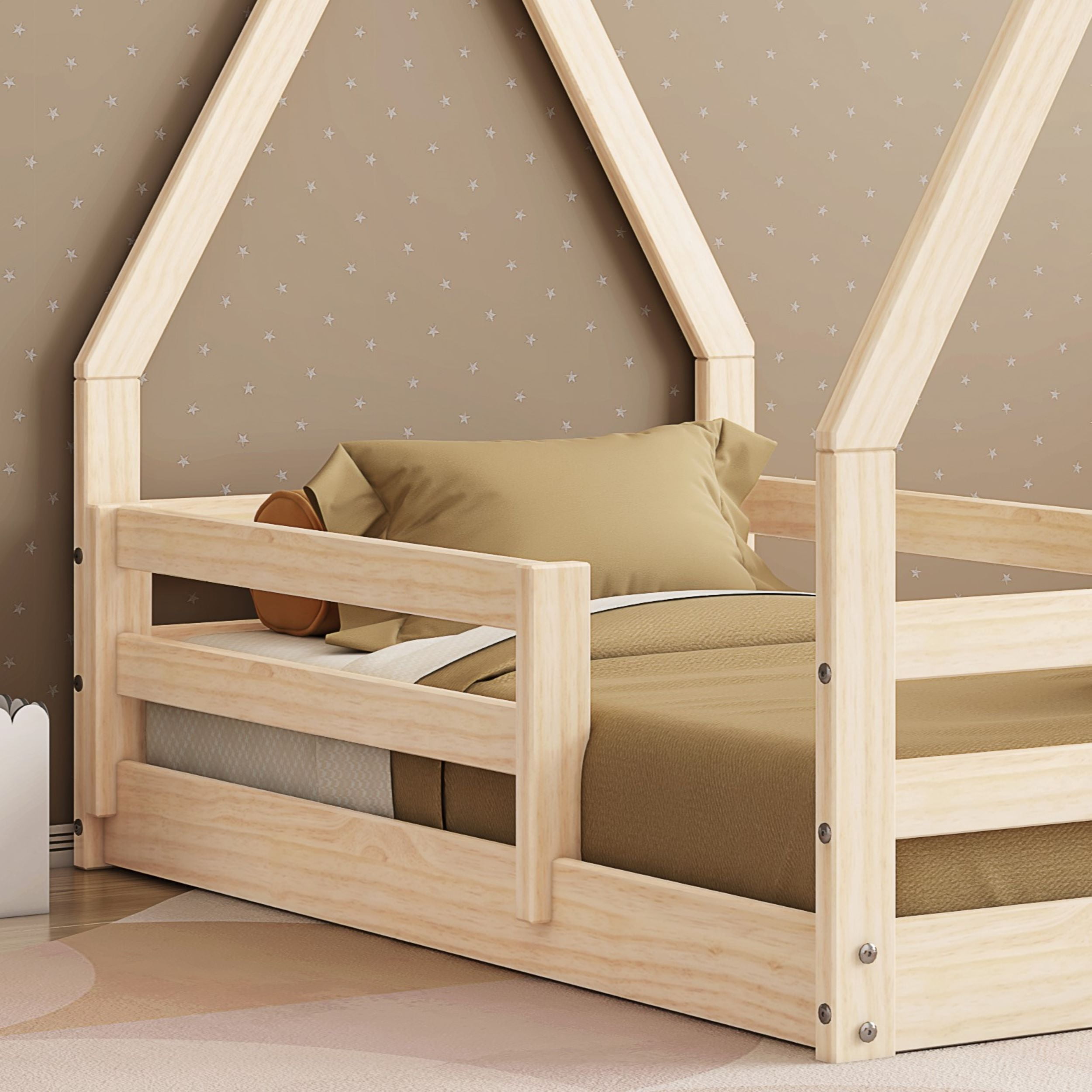 Polifurniture Lyon Toddler Bed with Roof and Built-In Guardrails