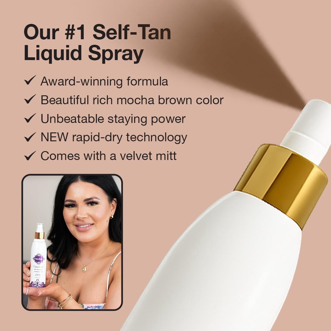 Fake Bake Flawless Self-Tanning Liquid, Long-Lasting Natural Glow for All Tones–Sunless Tanner Includes Mitt for Easy Application– 6 oz(Pack of 2)