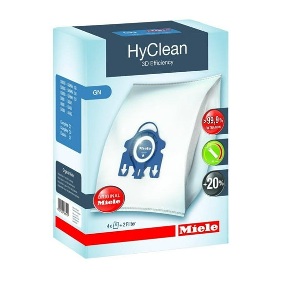 Miele GN HyClean 3D Efficiency Dust Bag, 4 Bags & 2 Filters (9917730)