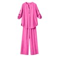 thumbnail image 5 of Cagogo Women Plus Size 2 Piece Set V Neck Long Sleeve Shirt Wide Leg Pants Casual Loose Outfits Solid Basic Matching Lounge Tracksuits Comfy Travel Airport Clothes, Hot Pink 3XL, 5 of 7