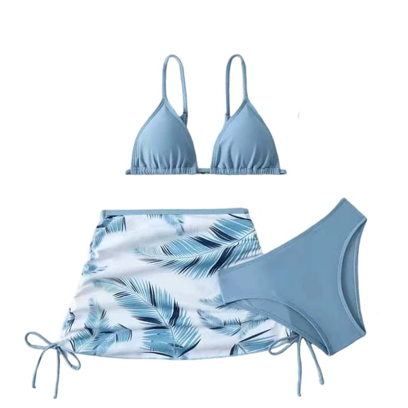 WERYOUNG Girl's Swimsuit Sleeveless V Neck Tops With Floral Skirt And Cover Up Bikini Swimsuits Kids 3 Piece Swimwear Swimming Training Versatile Cozy Children Beachwear