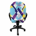 thumbnail image 3 of Geometric Office Chair Slipcover, Colorful Various Elements Circles Stripes and Zigzags Retro Feels, Protective Stretch Decorative Fabric Cover, Standard Size, Indigo Pink Yellow, by Ambesonne, 3 of 5