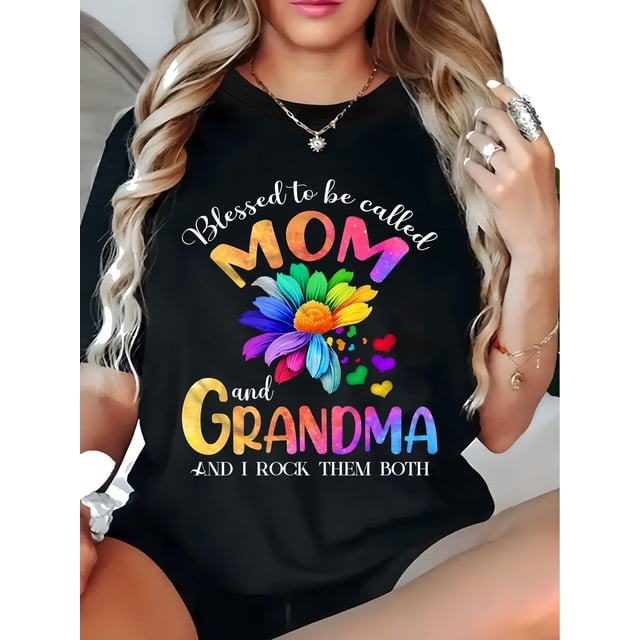 Camiseta con estampado de mamá y abuela, informal, de cuello redondo y manga corta, ideal para primavera y verano. Ideal para adultos, hombres, mujeres, adolescentes y jóvenes.