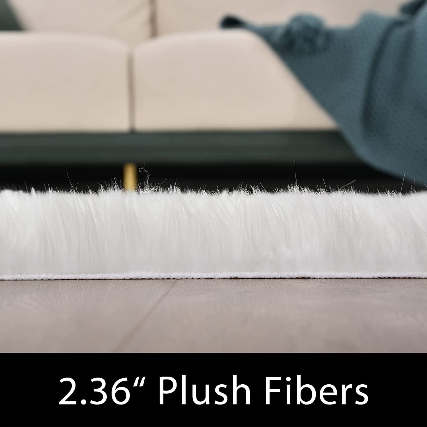 Latepis Sheepskin Rug 4x6, Faux Fur Sheepskin Rug for Living Room, Fluffy Washable Rug for Bedroom, Nursery Room, Luxury Room Decor, White Fur Rug, Rectangle