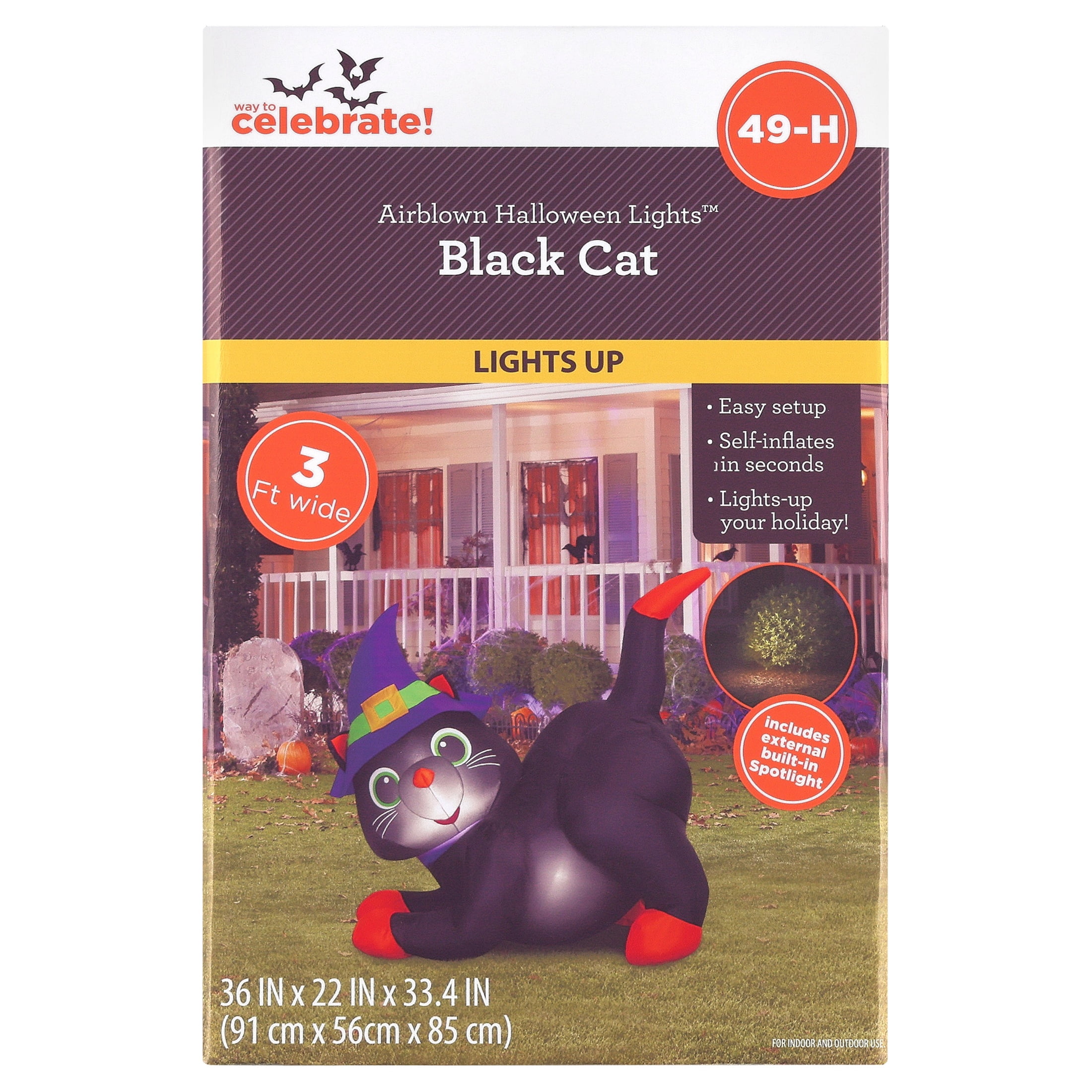 Black Cat Airblown Yard Inflatable, Multicolor, 3', Halloween by Way To Celebrate