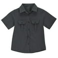 thumbnail image 5 of Fesfesfes Boys and Girls Button Down Shirts Children Cotton and Linen Solid Color Casual Short Sleeve Beach Summer Boy Shirt with Pocket 3-14 Years(Gray,5 Years), 5 of 9