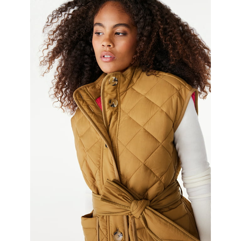 Free Assembly Women's Quilted Vest with Belt, Sizes XS-XXL