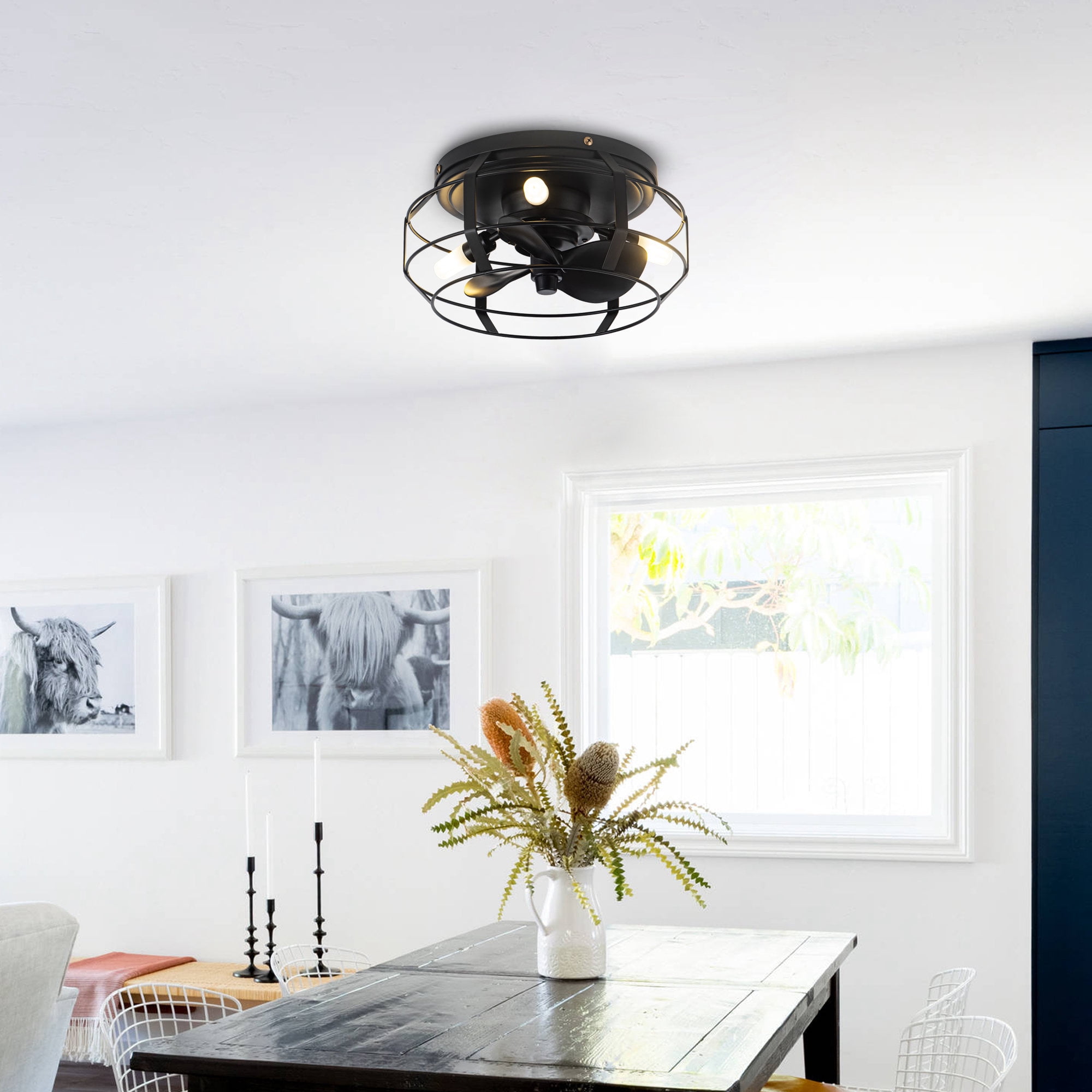 Parrot Uncle Ceiling Fan with Lights and Remote 12 inch Small Black Ceiling fan with 3 Blades and 3 Lights, Included 3 Bulbs
