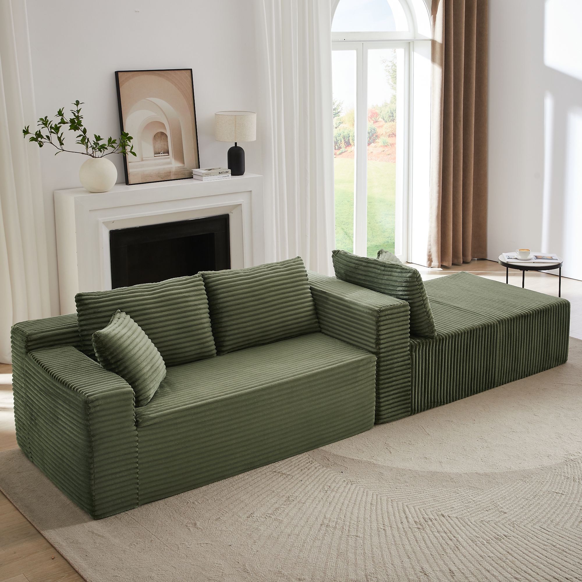 Miniyam L-Shaped Cloud Sectional Sofa with Deep Seat, 3 Seats Modular Couches Sleeper for Living Room, Bedroom, Apartment (Green, Right Facing Chaise)