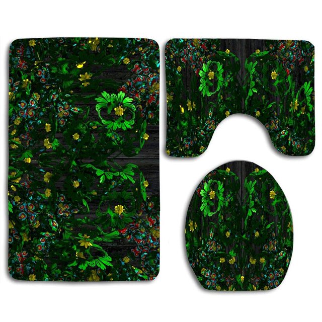ABPHQTO Colores Patrones Verde Juego de alfombras de baño de 3 piezas Alfombra de baño Alfombra de contorno y tapa de inodoro