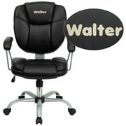 Flash Furniture Personalized Mid-Back Black LeatherSoft Swivel Task Office Chair with Pillow Top Cushioning and Platinum Epoxy Base & Arms