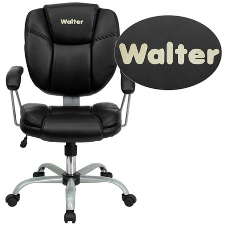 Flash Furniture Personalized Mid-Back Black LeatherSoft Swivel Task Office Chair with Pillow Top Cushioning and Platinum Epoxy Base & Arms