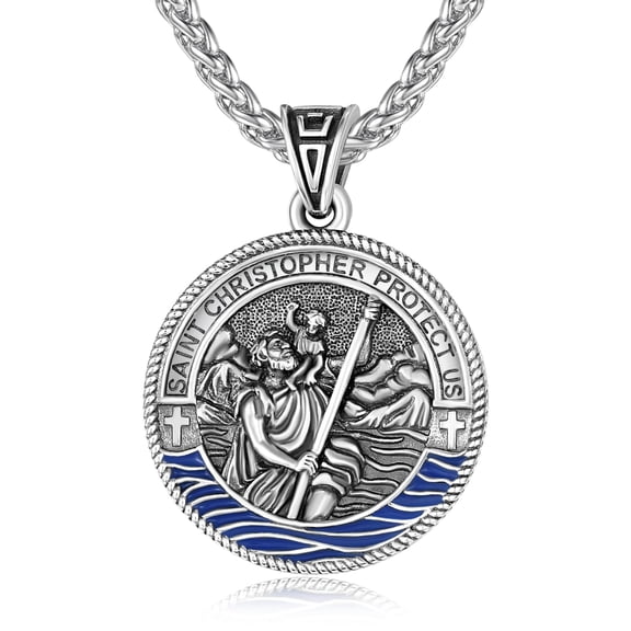 TANGPOET Saint Christopher Medal Pendant Sterling Sliver Protection Religious Catholic Jewelry Gift for Men