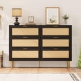 thumbnail image 4 of Commode à 6 Tiroirs avec 5 Pieds en Métal, Commode Rustique en Rotin avec Poignées Dorées, Grand Commode à Double Tiroir pour Chambre, Salon, 4 of 6
