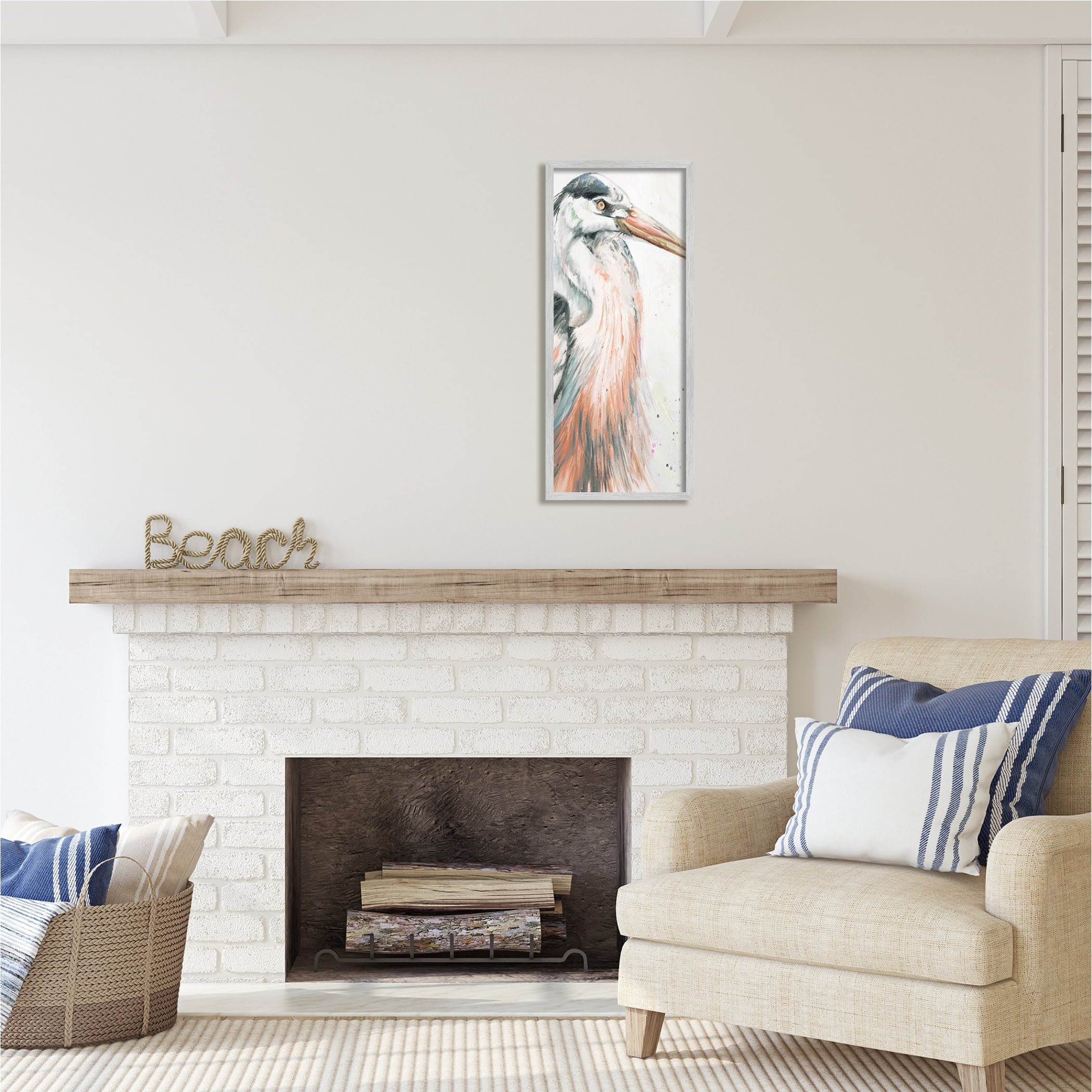 Stupell Industries Modern Heron Portrait Animals & Insects Painting Gray Framed Art Print Wall Art, 13 x 30