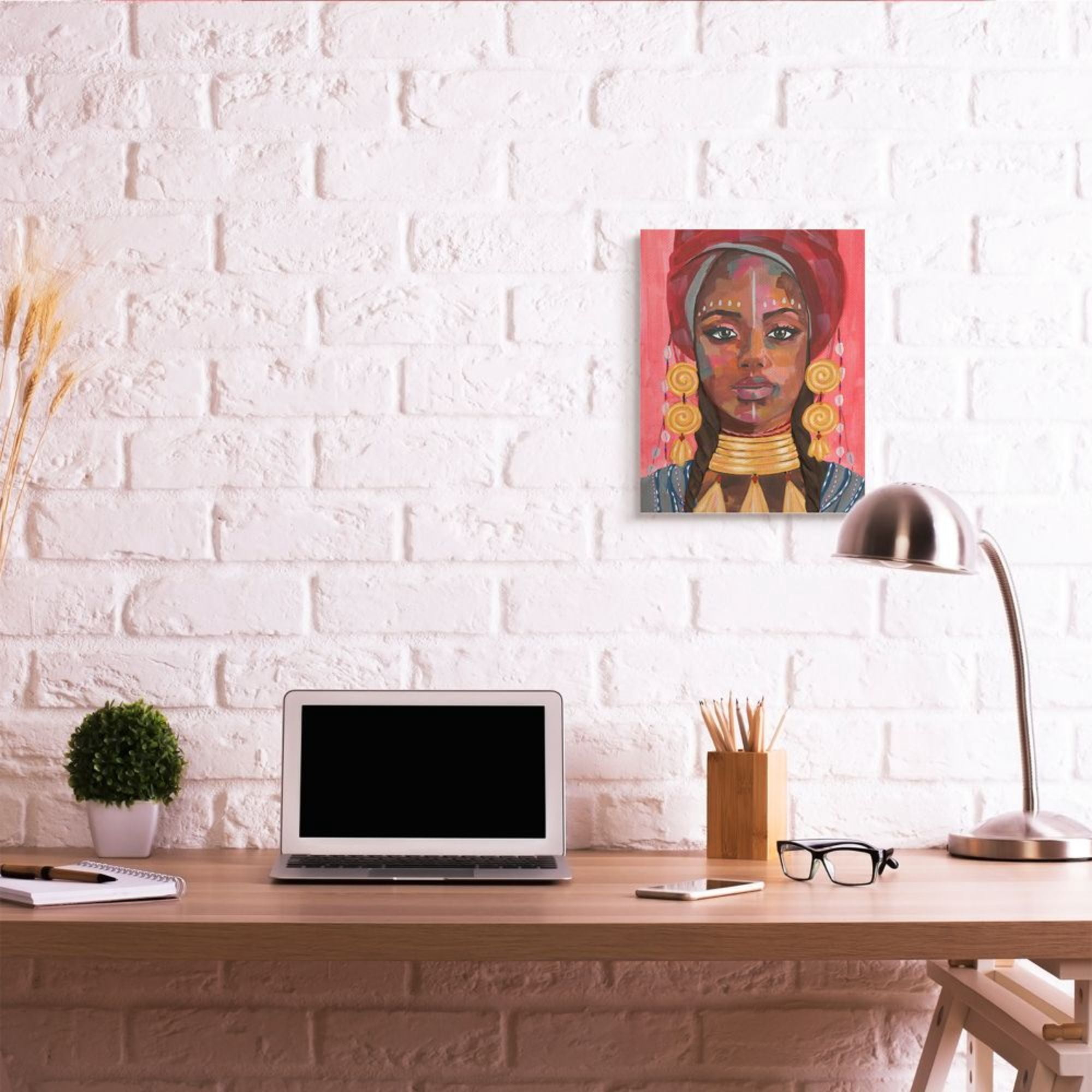 Stupell Industries African Female Portrait with Golden Jewelry Design by Annie Warren, 16" x 20"