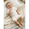 thumbnail image 6 of BemeyourBBs Newborn Baby Boy Girl Summer Clothes 2 Piece Outfits Waffle Texture Button Lapel Neck Short Sleeve Solid Color Romper and Shorts Set, 6 of 9