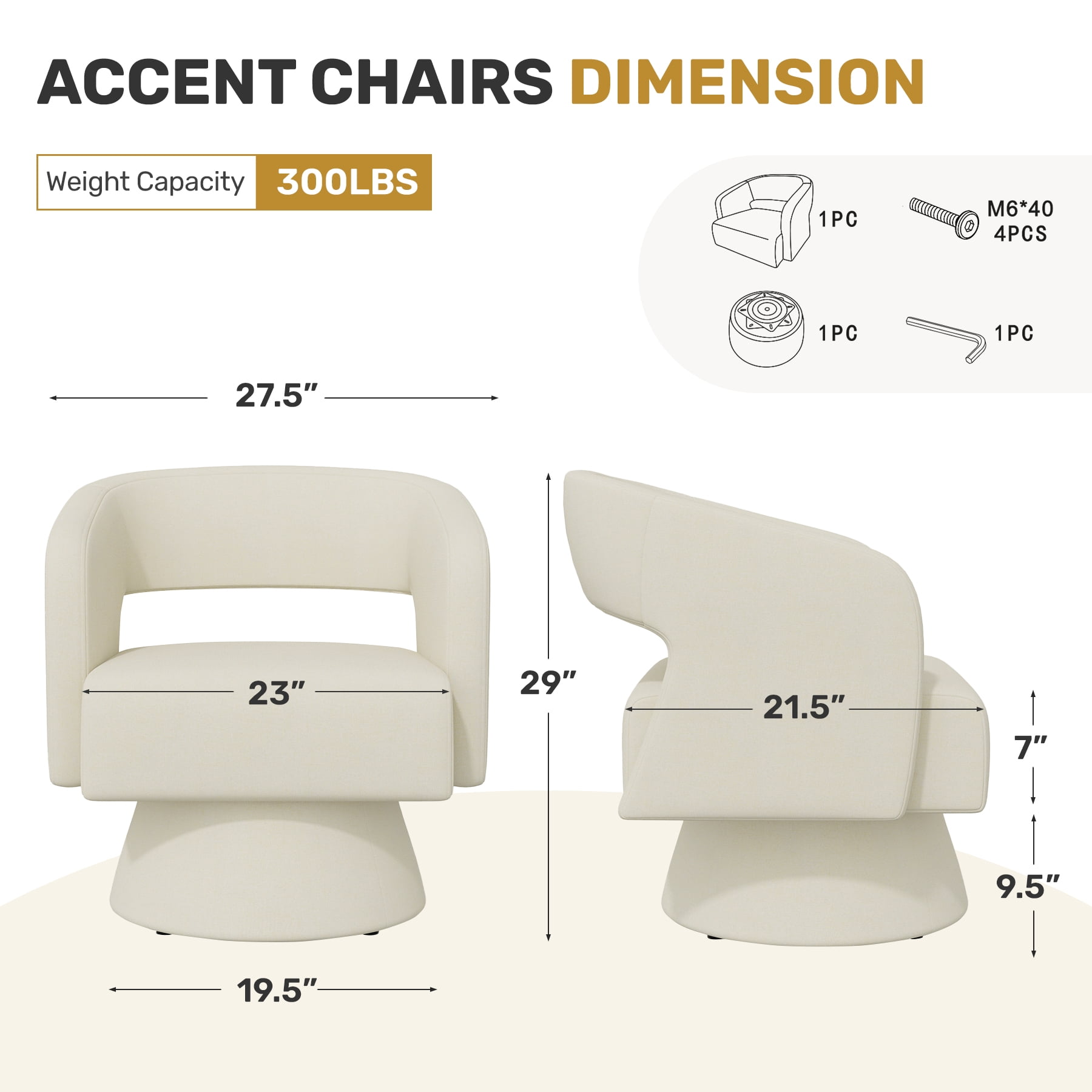 MOONMISS Oversized Chenille Swivel Barrel Accent Chair,Modern Comfy Round Arm Upholstered Armchair for Living Room,Beige