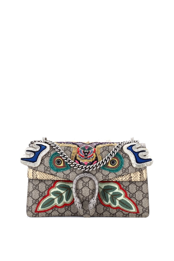Pre-Owned Dionysus Bag Embroidered GG Coated Canvas with Python Small By Rebag
