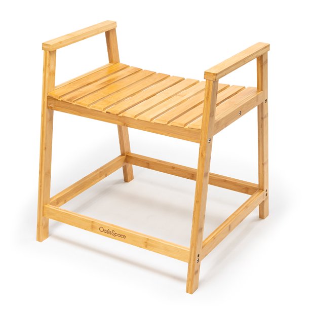 Oasisspace Bamboo Shower Bench 22 Waterproof Shower Chair Seat Stool With Arms Wooden Spa Bath Organizer Seat Perfect For Indoor Or Outdoor Walmart Com Walmart Com