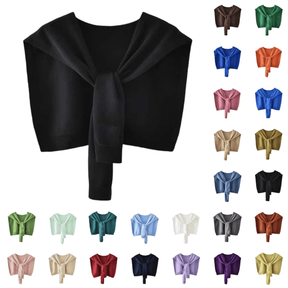 Women's Fashion Sweater Knitted Knotted Shawl Wraps Cape Tops Blouses (Black)