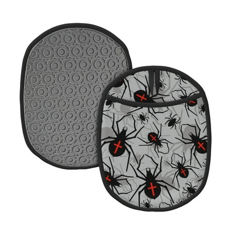 

Qekee Spiders Pattern Silicone Pot Holders Oven Mitts Heat Resistant Hot Pads Non Slip Pot Holder Towel Cloth Interior Lining