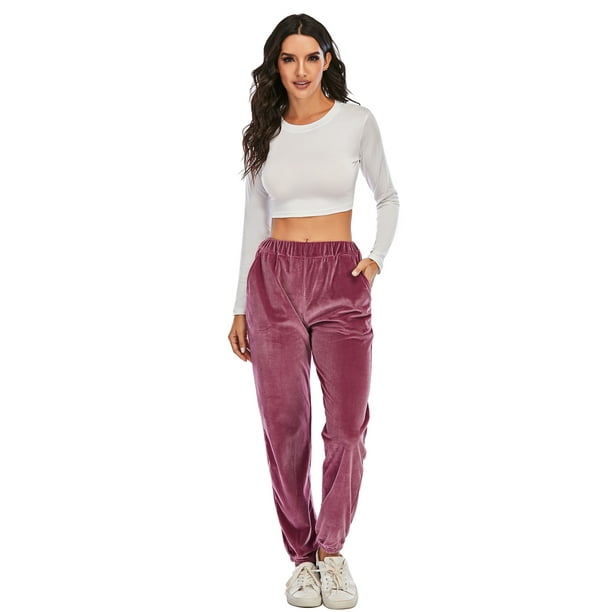 FANNYC Womens Joggers Yoga Pants Active Solid Velour Sweatpants with