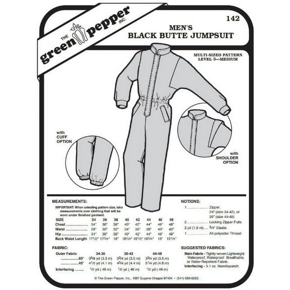 Men's Black Butte Jumpsuit Snowsuit #142 Sewing Pattern (Pattern Only)