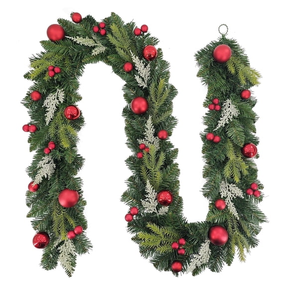 Decorative Evergreen Unlit Artificial Christmas Garland, Green and Red, 9', by Holiday Time