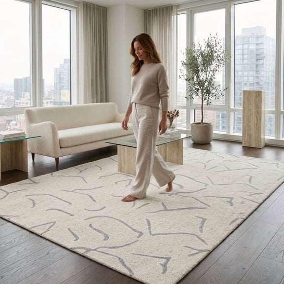 Neu Looms Hand Tufted Wool Silk Area Rug, Abstract Design, Beige & Green, 10x14 Ft