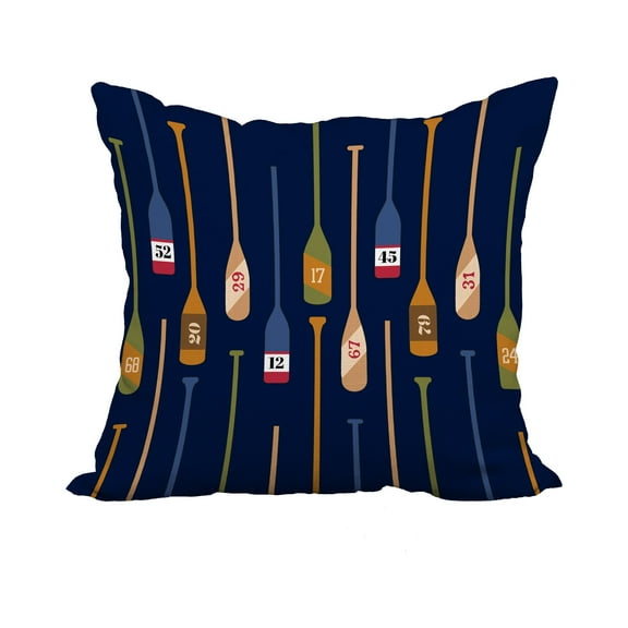 20 x 20 Inch Oar Numbers Navy Geometric Print Decorative Polyester Throw Pillow with Linen Texture