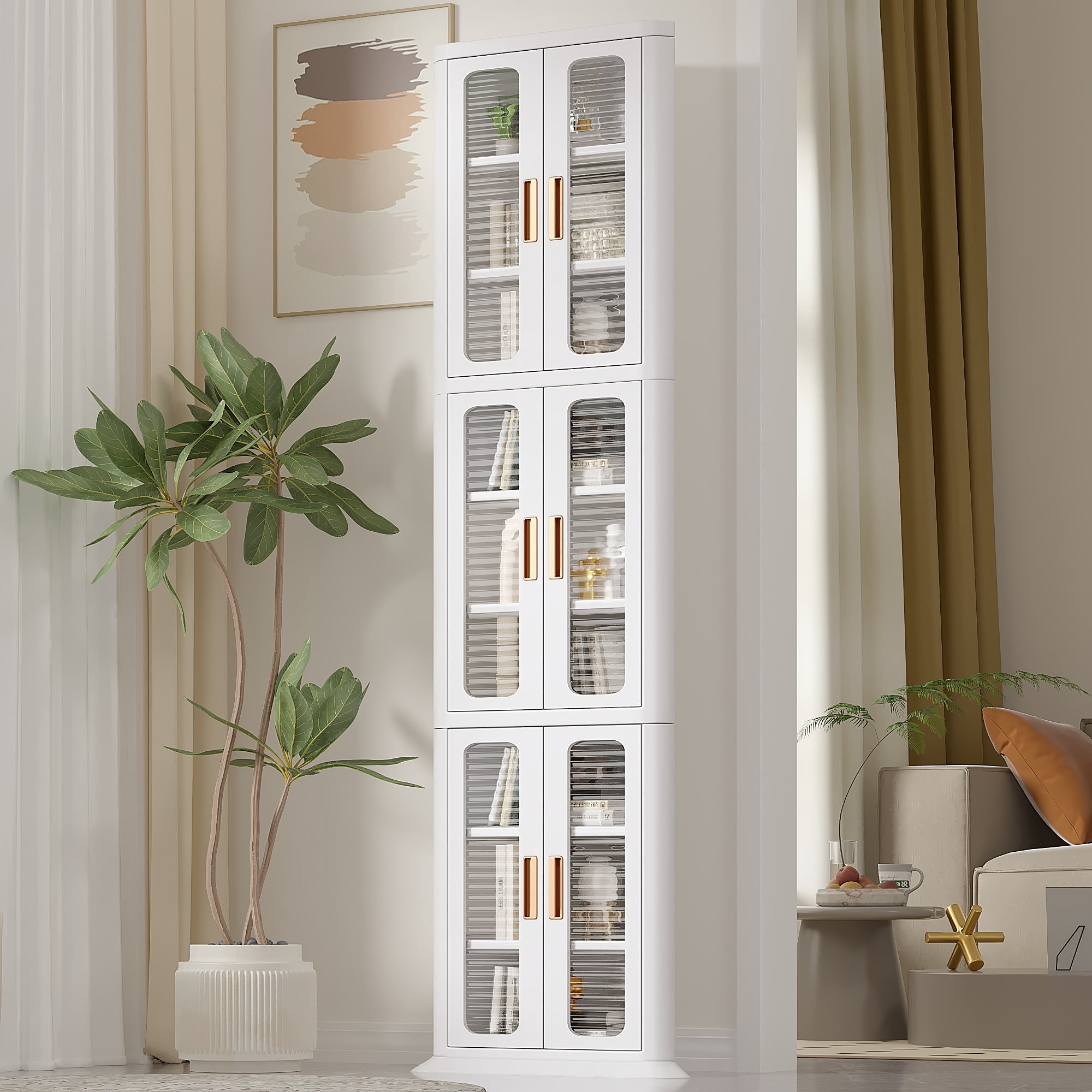 VECELO Bathroom Storage Cabinet, Corner Cabinets with Storage Shelf, Triangle Tall Floor Cabinets for Bathroom Living Room Kitchen Small Space, White