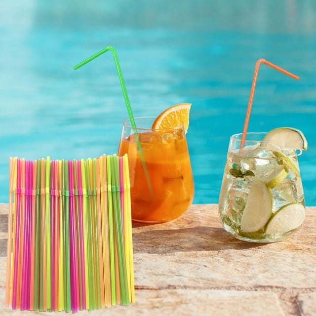 Fiudx Pajitas y Fiestas, Plástico Apto y Uso Alimentario, Flexibles y Té con Leche, Ideales y Café Granizados, Ideales y Restaurantes y Cafeterías, 100 Unidas, Diseño Multicolor.