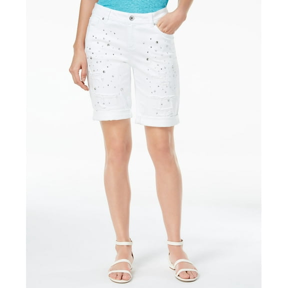 Studded Bermuda Shorts White Denim 14
