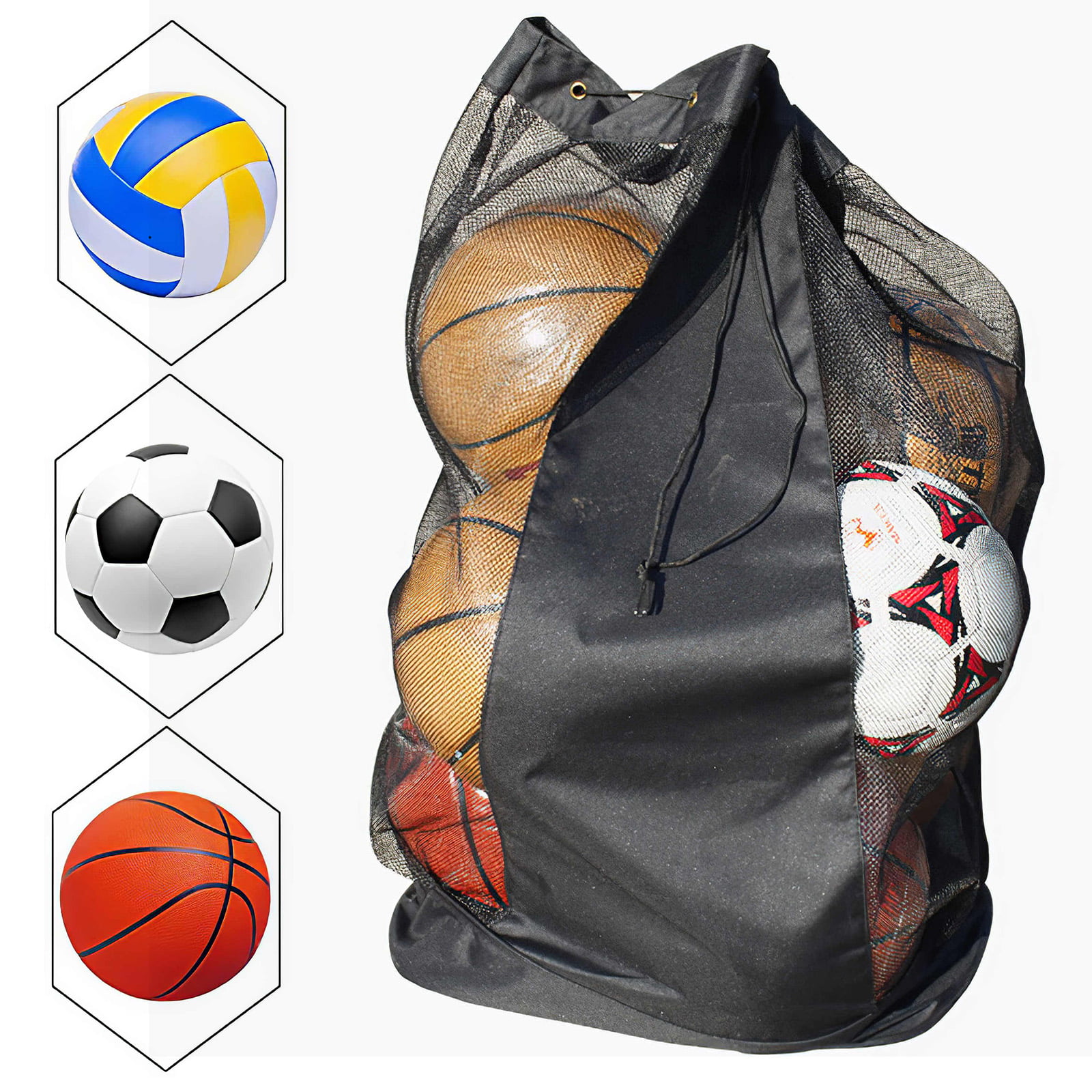 4 x Portable Extra Large Sports Drawstring Mesh Ball Bag Ocean Ball Storage 