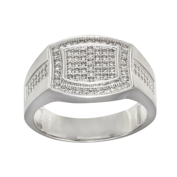Rhodium Plated 925 Sterling Silver Micro Pave Rectangle Shape Ring White CZ Female Size 9
