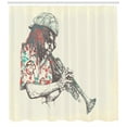 thumbnail image 3 of Ambesonne New Orleans Shower Curtain, Hand Drawn Player, 69"Wx84"L, Cream Vermilion Teal, 3 of 3