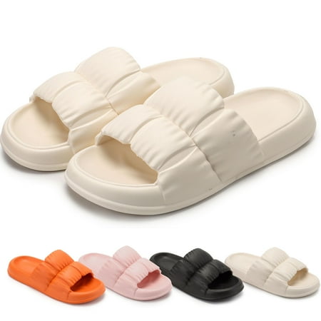 Gustave Pillow Slippers for Women and Men Summer Slip On Slides Soft Thick Sole Non Slip Slides Sandals Shower Shoes  White  Women 7-8 / Men 5-6