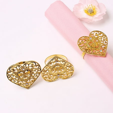 

jiaroswwei 6Pcs Napkin Rings Rhinestone Metal Heart Shaped Napkin Buckles Serviette Holder Table Decoration for Valentine s Day