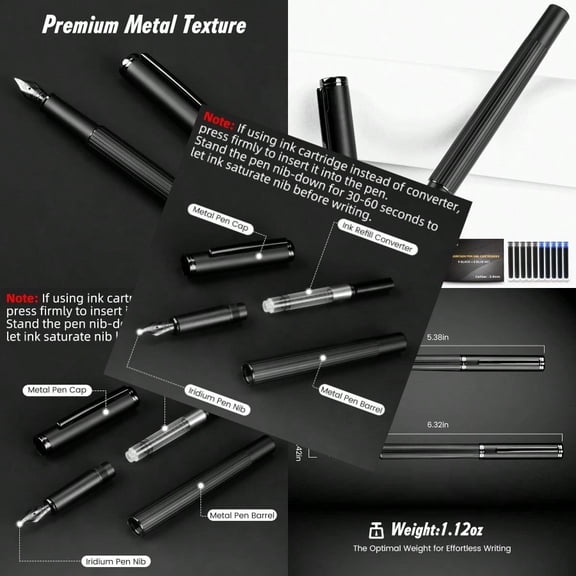 JINHAO Fountain Pen Extra Fine Nib Includes Ink Cartridges Converter Perfect Weight Optimal Flow No Skips