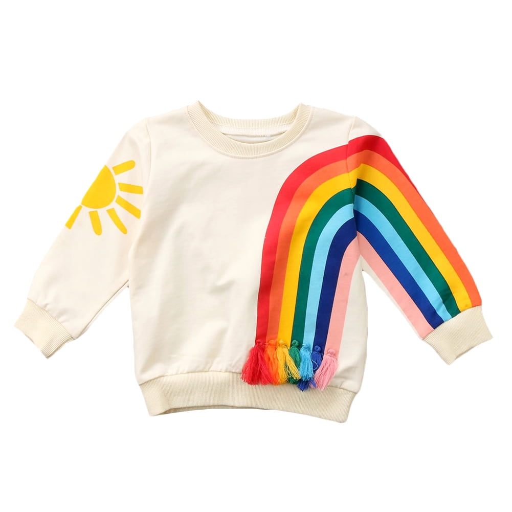 Toddler Kids Infant Baby Girls Sweaters Long Sleeve Mini Rainbow Printed T-Shirt Tops Pullover Blouses Casual Fall Clothes 