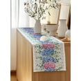 thumbnail image 5 of Table Runner 72 Inches Long for Kitchen Dining, Blue Pink Hydrangea Dresser Scarf Farmhouse, Dining Table Decorations for Wedding/Parties, Eucalyptus Leaves Grey Plaid 18 x 72 In, 5 of 8