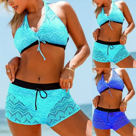 Mrasaso Big Sales Women Swimsuit Swimsuits for Women Two-Piece Bathing Suit Floral Print Tank with Boyshorts Perfect for Poolside RelaxationBlue L
