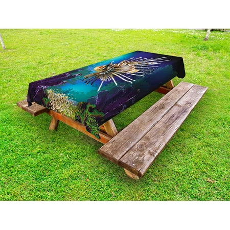 

Ocean Outdoor Tablecloth Underwater World Exotic Bubble Fish and Plants Nautical Theme Illustration Decorative Washable Fabric Picnic Tablecloth 58 X 104 Inches Blue Brown Purple by Ambesonne