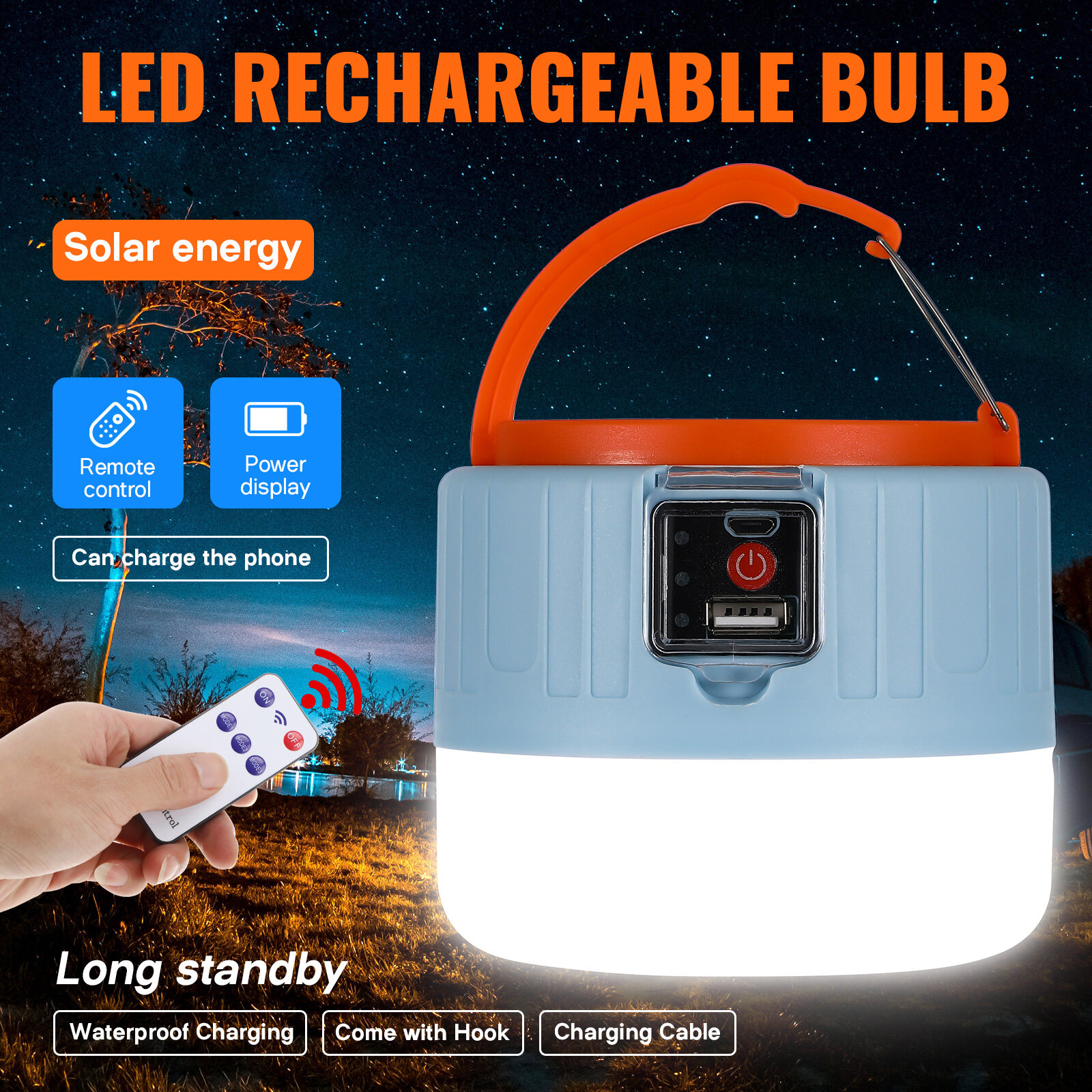 Camping Lantern USB Rechargeable Solar Camp Light Remote Control
