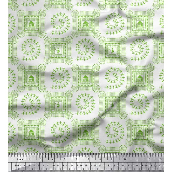 Soimoi Green Velvet Fabric African Tribal Printed Fabric 1 Yard 58 Inch Wide
