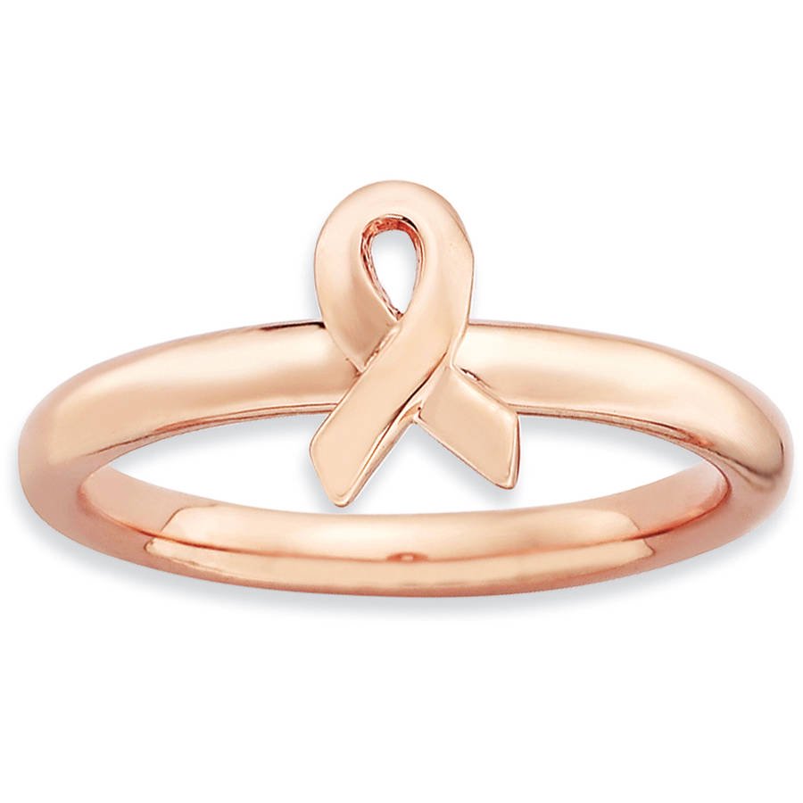 Stackable Expressions Sterling Silver Rose Gold Awareness Ribbon Ring
