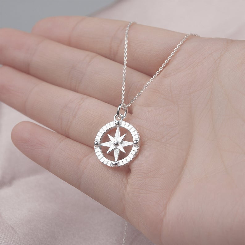 Anavia Custom Anniversary Gift for Girlfriend / Wife, Sterling Silver Compass Necklace Gift Card, I'd Be Lost Without You Jewelry for Her