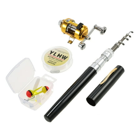 Fishing Rod Reel Combo Set Mini Telescopic Portable Pocket Pen Fishing Rod Pole + Reel Aluminum Alloy Fishing Line Soft Lures Baits Jig (Best Reel For Jig Fishing)